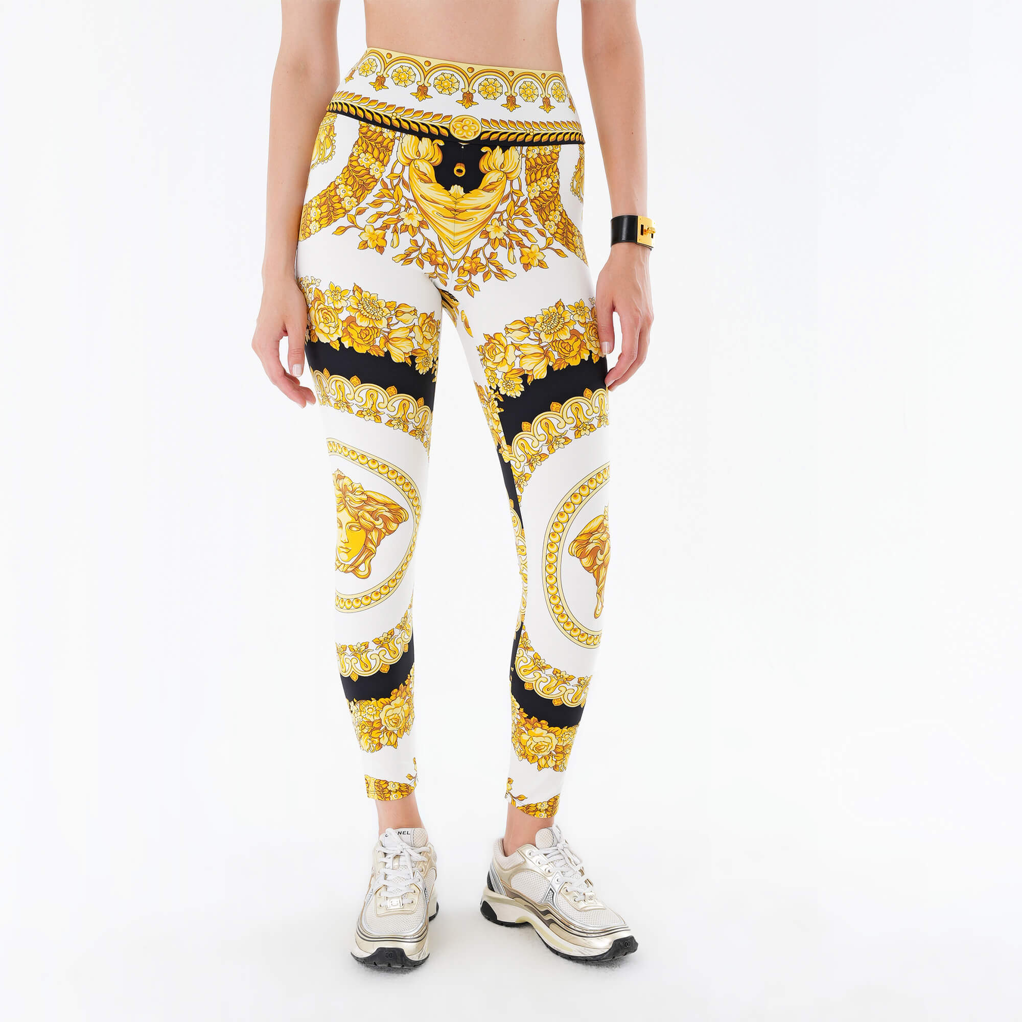 Versace- Black & Yellow Baraque  Patterned Leggings M 